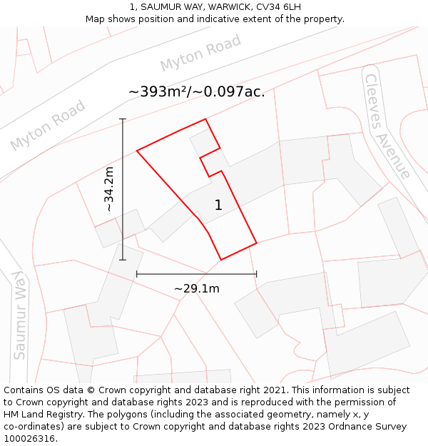 1, SAUMUR WAY, WARWICK, CV34 6LH: Plot and title map