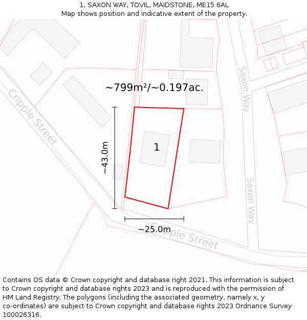 1, SAXON WAY, TOVIL, MAIDSTONE, ME15 6AL: Plot and title map