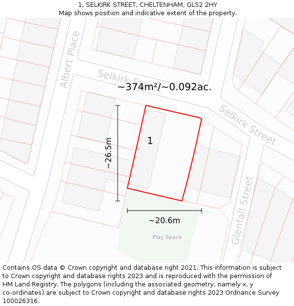 1, SELKIRK STREET, CHELTENHAM, GL52 2HY: Plot and title map