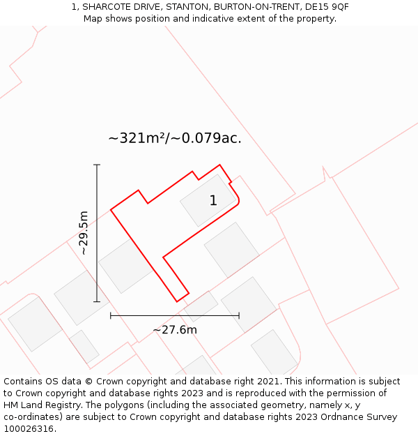 1, SHARCOTE DRIVE, STANTON, BURTON-ON-TRENT, DE15 9QF: Plot and title map