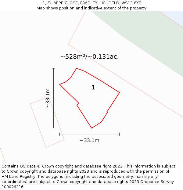 1, SHARPE CLOSE, FRADLEY, LICHFIELD, WS13 8XB: Plot and title map