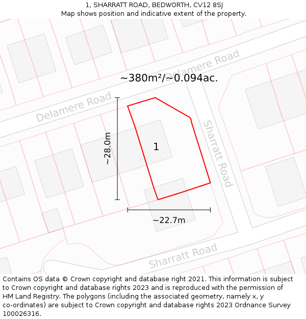 1, SHARRATT ROAD, BEDWORTH, CV12 8SJ: Plot and title map