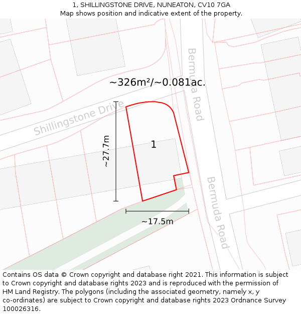 1, SHILLINGSTONE DRIVE, NUNEATON, CV10 7GA: Plot and title map