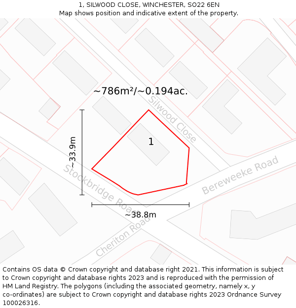 1, SILWOOD CLOSE, WINCHESTER, SO22 6EN: Plot and title map