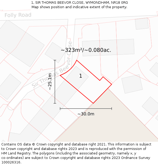 1, SIR THOMAS BEEVOR CLOSE, WYMONDHAM, NR18 0RG: Plot and title map