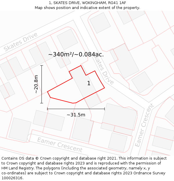 1, SKATES DRIVE, WOKINGHAM, RG41 1AF: Plot and title map