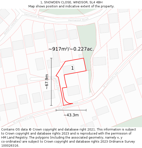 1, SNOWDEN CLOSE, WINDSOR, SL4 4BH: Plot and title map