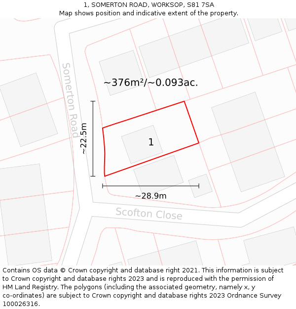 1, SOMERTON ROAD, WORKSOP, S81 7SA: Plot and title map