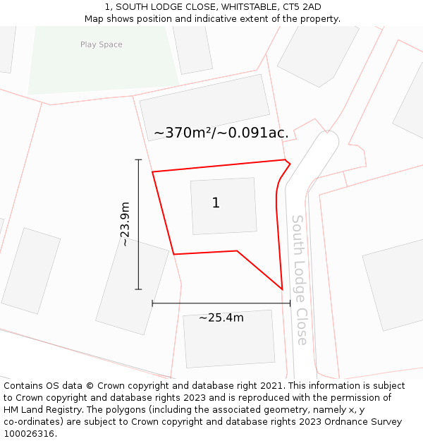 1, SOUTH LODGE CLOSE, WHITSTABLE, CT5 2AD: Plot and title map