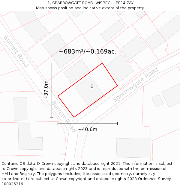 1, SPARROWGATE ROAD, WISBECH, PE14 7AY: Plot and title map