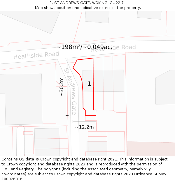 1, ST ANDREWS GATE, WOKING, GU22 7LJ: Plot and title map