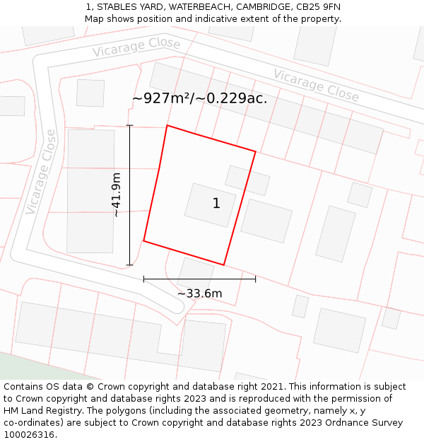 1, STABLES YARD, WATERBEACH, CAMBRIDGE, CB25 9FN: Plot and title map