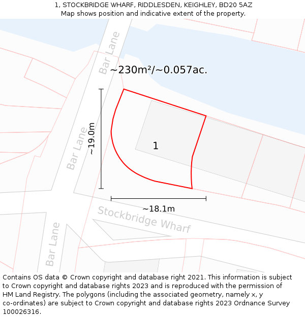 1, STOCKBRIDGE WHARF, RIDDLESDEN, KEIGHLEY, BD20 5AZ: Plot and title map