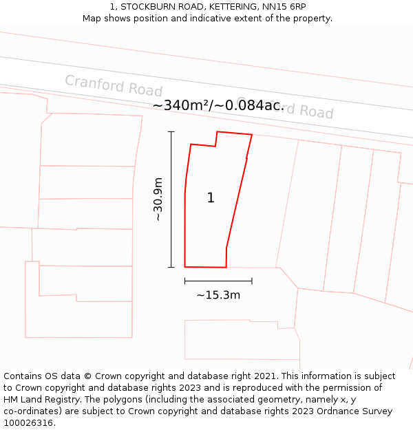 1, STOCKBURN ROAD, KETTERING, NN15 6RP: Plot and title map