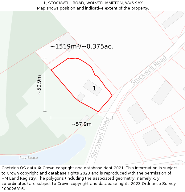 1, STOCKWELL ROAD, WOLVERHAMPTON, WV6 9AX: Plot and title map