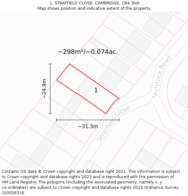 1, STRATFIELD CLOSE, CAMBRIDGE, CB4 3NA: Plot and title map