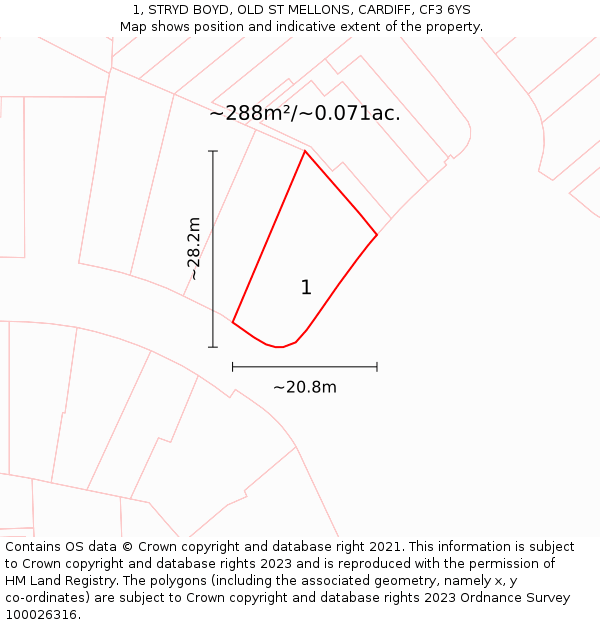 1, STRYD BOYD, OLD ST MELLONS, CARDIFF, CF3 6YS: Plot and title map