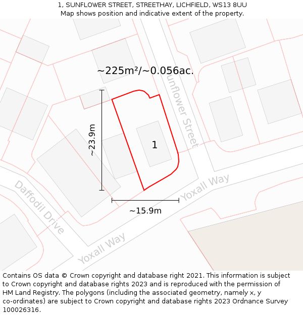 1, SUNFLOWER STREET, STREETHAY, LICHFIELD, WS13 8UU: Plot and title map