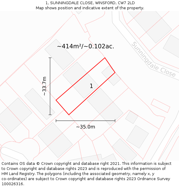 1, SUNNINGDALE CLOSE, WINSFORD, CW7 2LD: Plot and title map