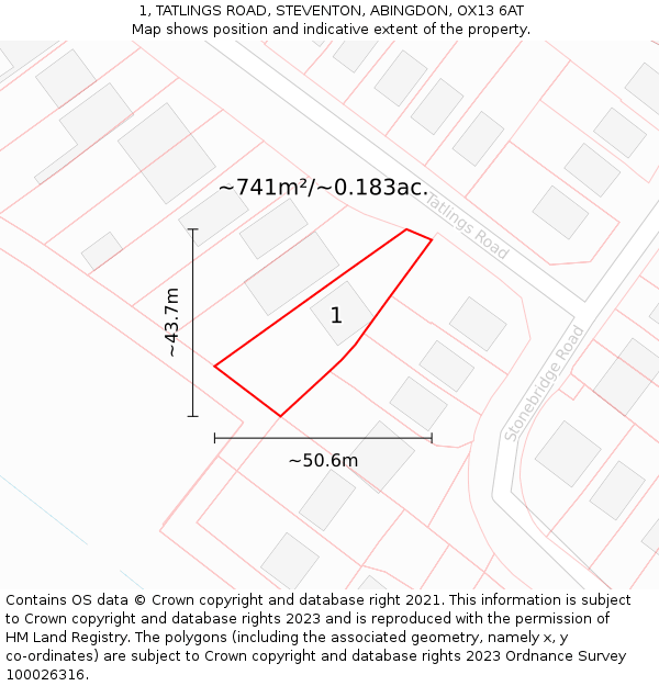 1, TATLINGS ROAD, STEVENTON, ABINGDON, OX13 6AT: Plot and title map