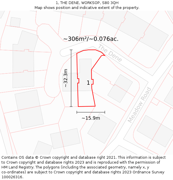 1, THE DENE, WORKSOP, S80 3QH: Plot and title map