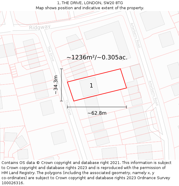 1, THE DRIVE, LONDON, SW20 8TG: Plot and title map