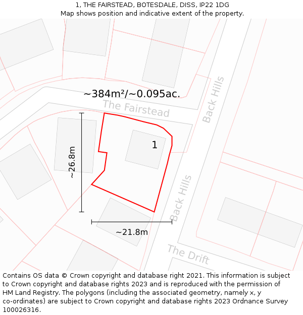 1, THE FAIRSTEAD, BOTESDALE, DISS, IP22 1DG: Plot and title map