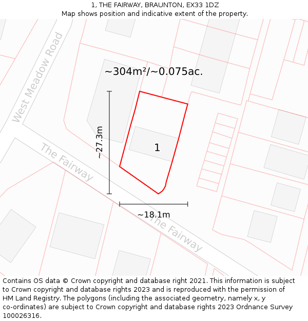 1, THE FAIRWAY, BRAUNTON, EX33 1DZ: Plot and title map