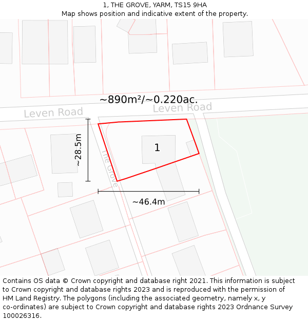 1, THE GROVE, YARM, TS15 9HA: Plot and title map