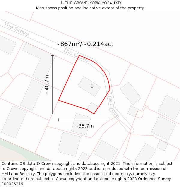 1, THE GROVE, YORK, YO24 1XD: Plot and title map
