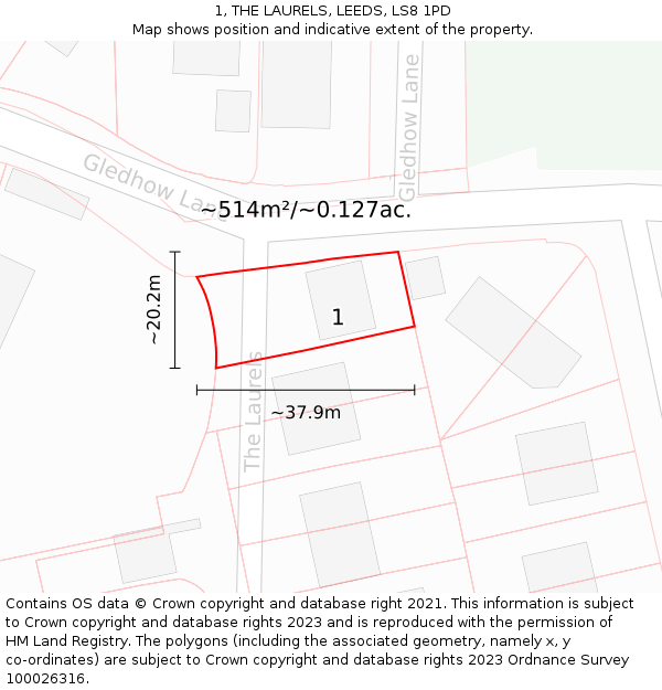 1, THE LAURELS, LEEDS, LS8 1PD: Plot and title map