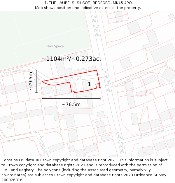 1, THE LAURELS, SILSOE, BEDFORD, MK45 4PQ: Plot and title map