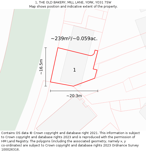 1, THE OLD BAKERY, MILL LANE, YORK, YO31 7SW: Plot and title map