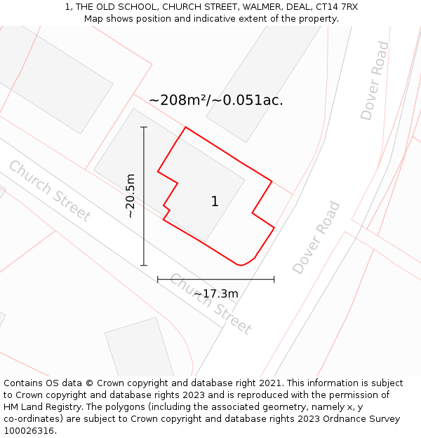 1, THE OLD SCHOOL, CHURCH STREET, WALMER, DEAL, CT14 7RX: Plot and title map