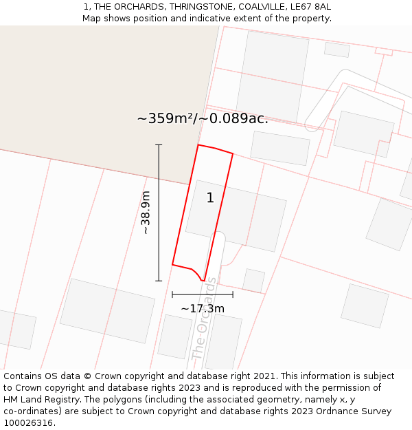 1, THE ORCHARDS, THRINGSTONE, COALVILLE, LE67 8AL: Plot and title map