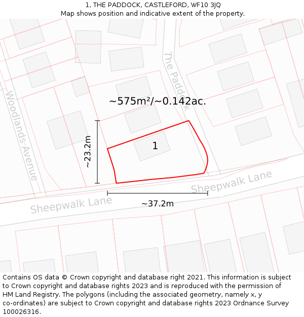 1, THE PADDOCK, CASTLEFORD, WF10 3JQ: Plot and title map