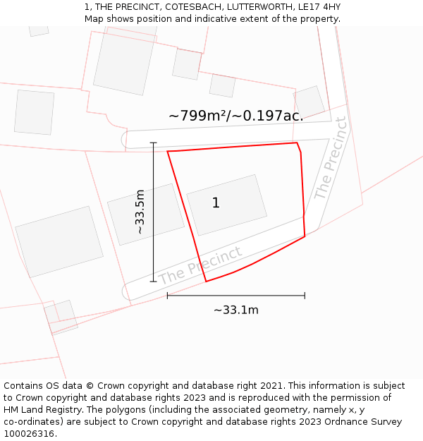 1, THE PRECINCT, COTESBACH, LUTTERWORTH, LE17 4HY: Plot and title map