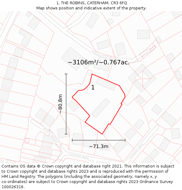 1, THE ROBINS, CATERHAM, CR3 6FQ: Plot and title map