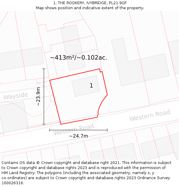 1, THE ROOKERY, IVYBRIDGE, PL21 9GF: Plot and title map