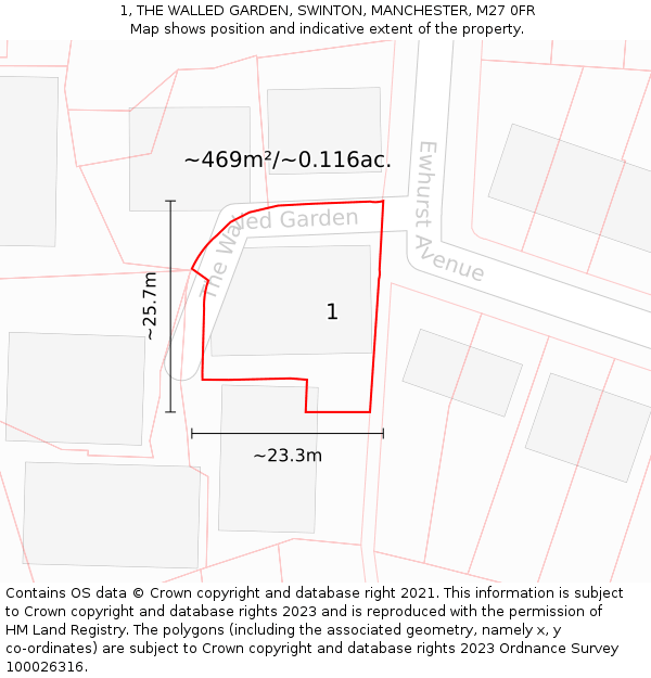 1, THE WALLED GARDEN, SWINTON, MANCHESTER, M27 0FR: Plot and title map