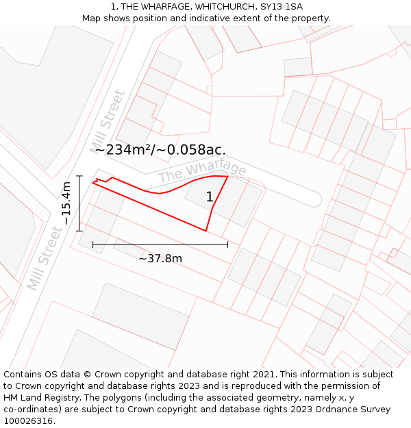 1, THE WHARFAGE, WHITCHURCH, SY13 1SA: Plot and title map