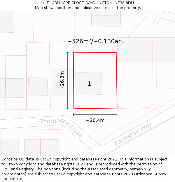 1, THORNHOPE CLOSE, WASHINGTON, NE38 8DU: Plot and title map