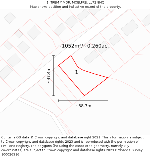 1, TREM Y MOR, MOELFRE, LL72 8HQ: Plot and title map