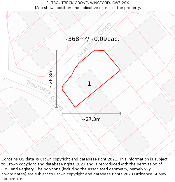 1, TROUTBECK GROVE, WINSFORD, CW7 2SX: Plot and title map