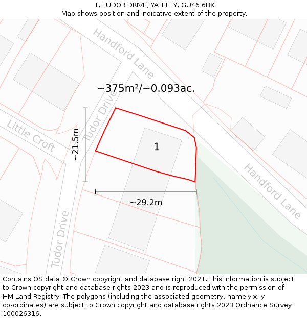 1, TUDOR DRIVE, YATELEY, GU46 6BX: Plot and title map