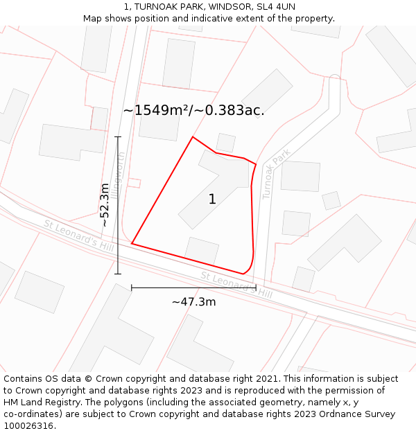 1, TURNOAK PARK, WINDSOR, SL4 4UN: Plot and title map