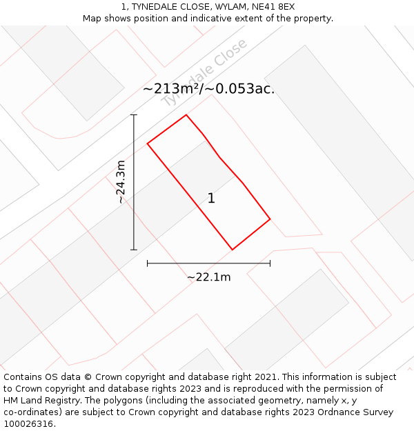 1, TYNEDALE CLOSE, WYLAM, NE41 8EX: Plot and title map