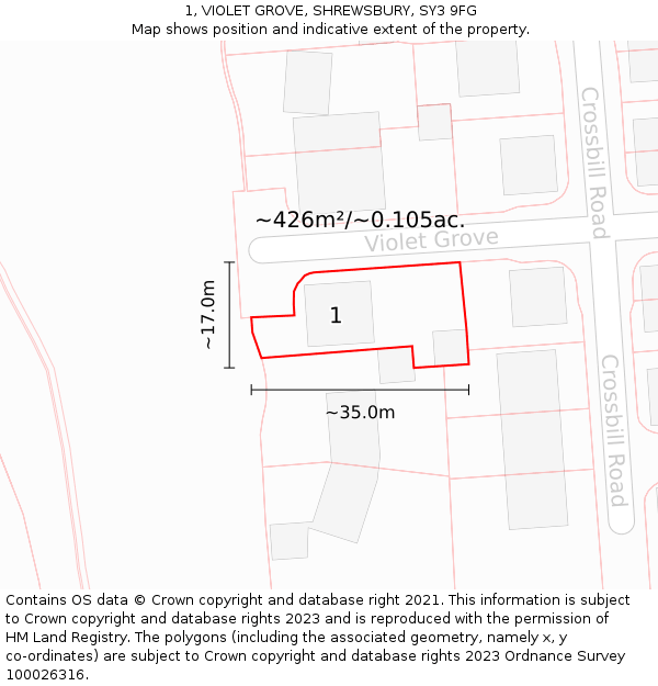 1, VIOLET GROVE, SHREWSBURY, SY3 9FG: Plot and title map