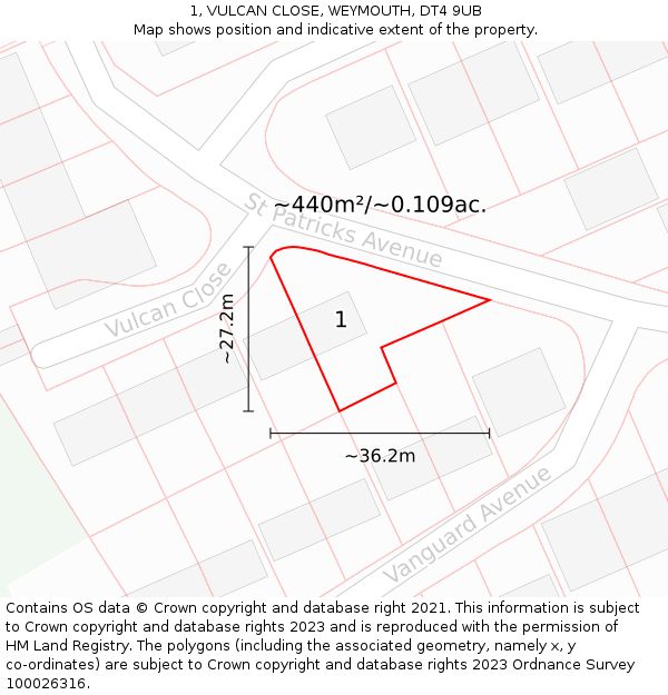 1, VULCAN CLOSE, WEYMOUTH, DT4 9UB: Plot and title map