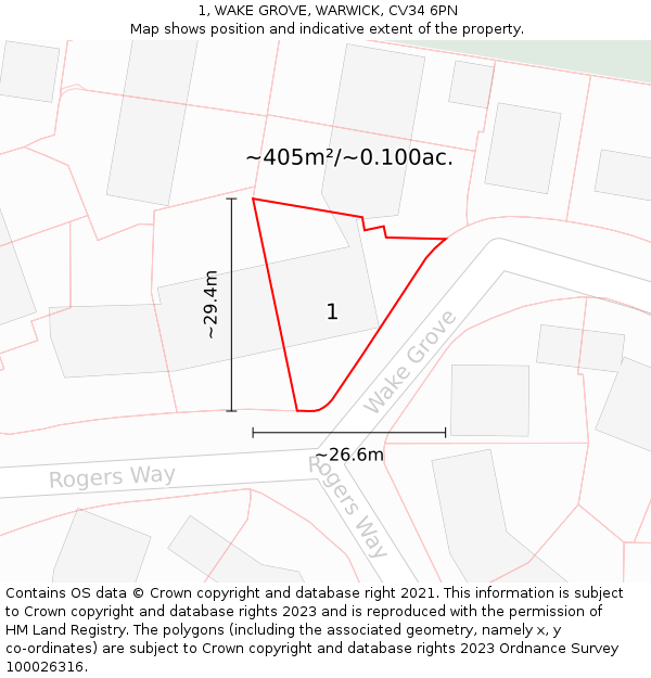 1, WAKE GROVE, WARWICK, CV34 6PN: Plot and title map